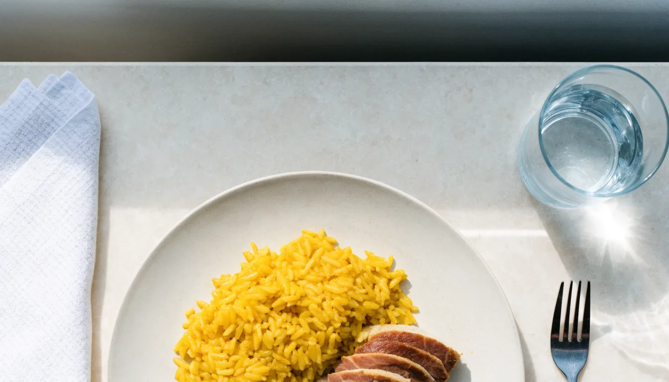 Sandacz podany z risotto szafranowym